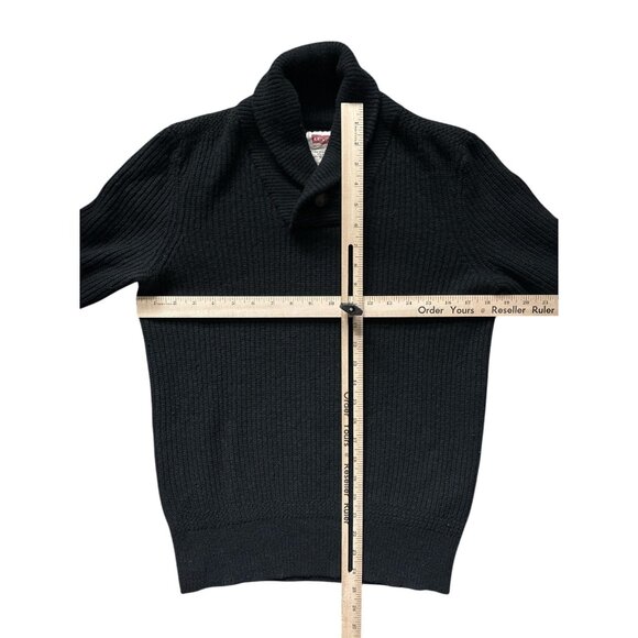 Levi's Sweater Mens Medium Black Shawl Collar Lambswool Knit Pullover Ribbed - Picture 8 of 10